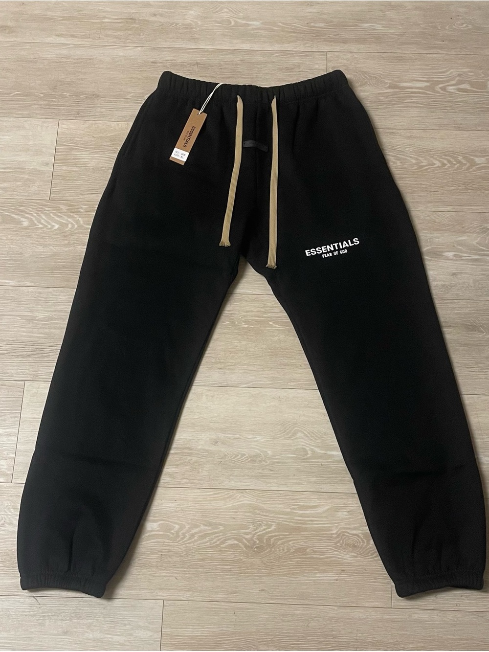 Essentials mens Black Sweatpants with Beige Drawcords (2021 essentials)